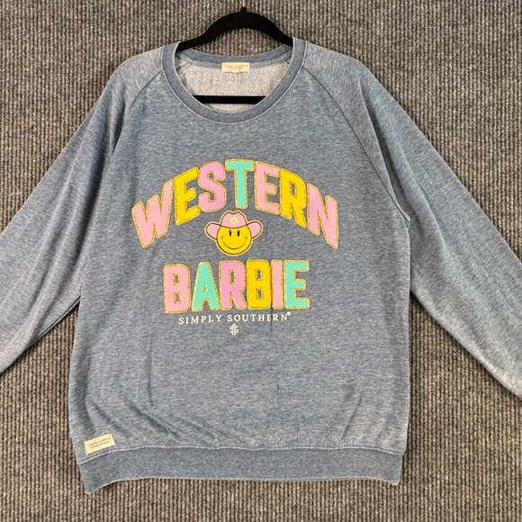Simply Southern Tops - Simply Southern Womens L Western Barbie Sweatshirt Blue Crew Cowgirl Cozycore